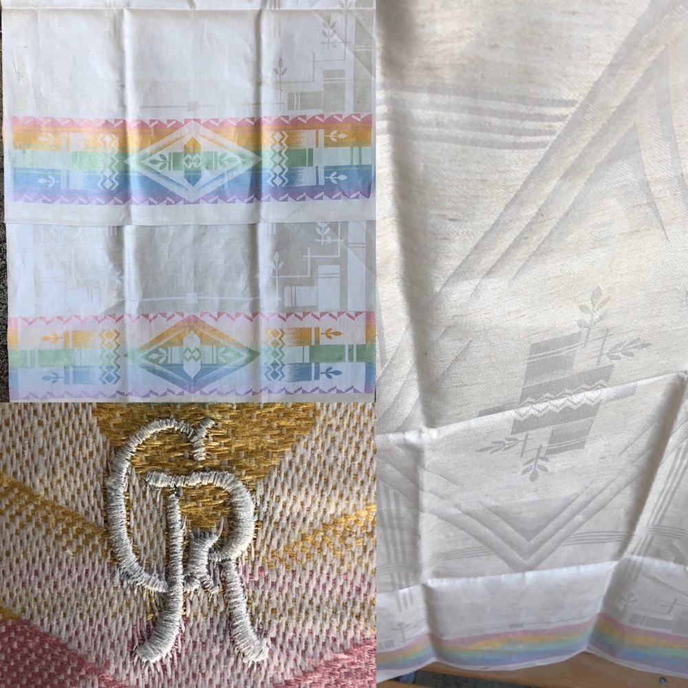1920s German Linen Art Deco Towel 19x44 Pastels CR